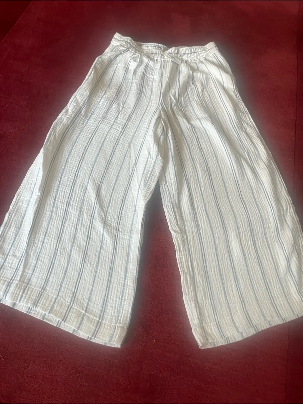 Madewell Untailored WideLeg Crop Pants Striped Lightspun Cotton - Picture 2 of 7